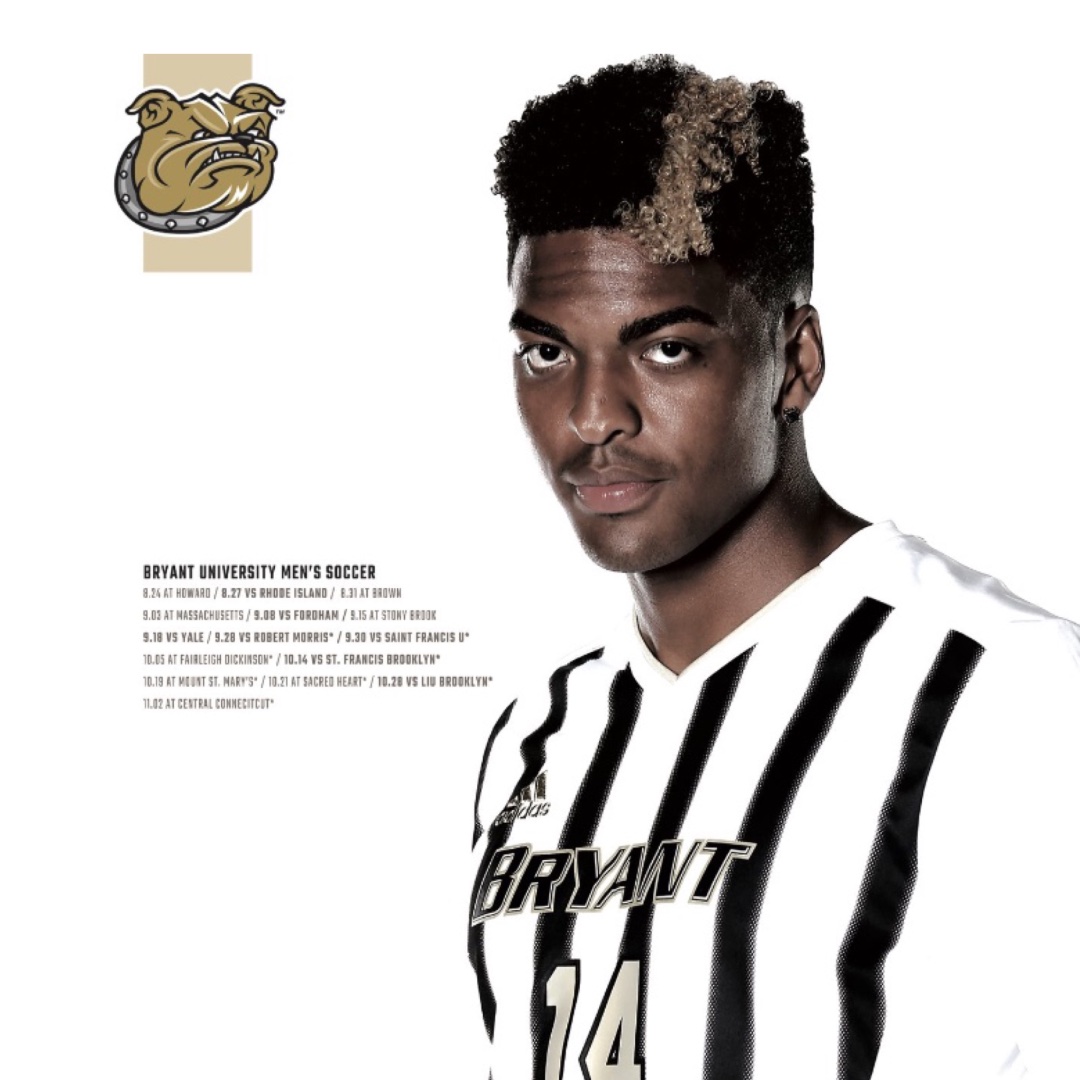 Bryant University men’s soccer poster featuring the Pathwai founder