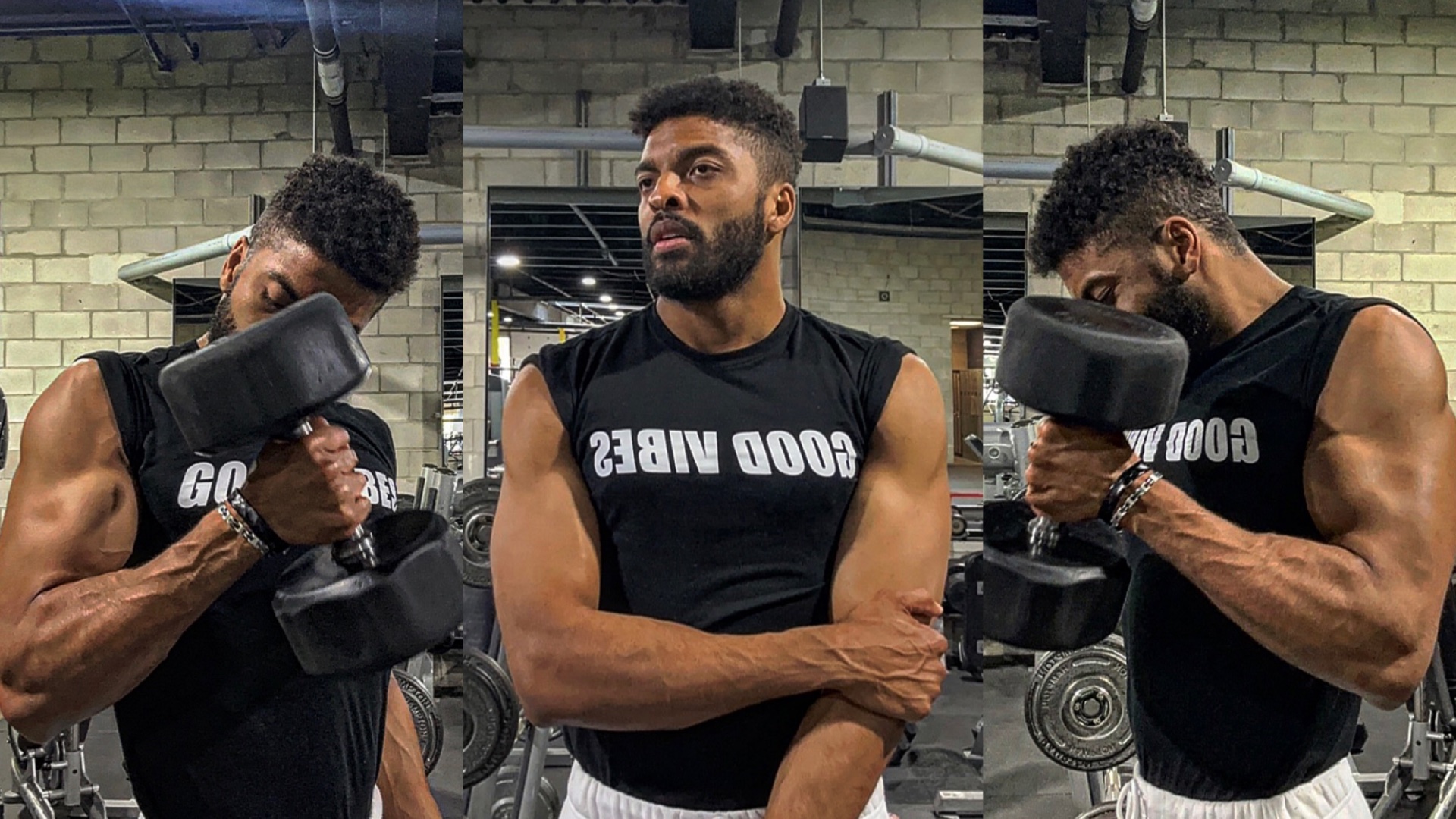 The Pathwai founder training in the gym today, shown in three photographs